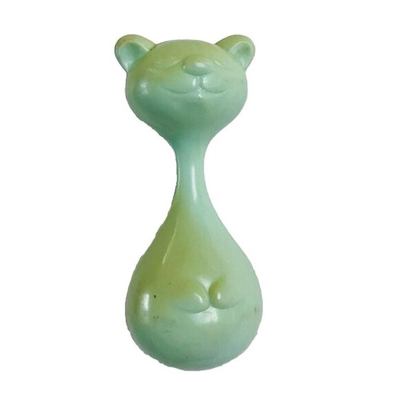 Vintage Hard Plastic Celluloid Monkey Baby Rattle Toy Green Infant - Picture 1 of 5